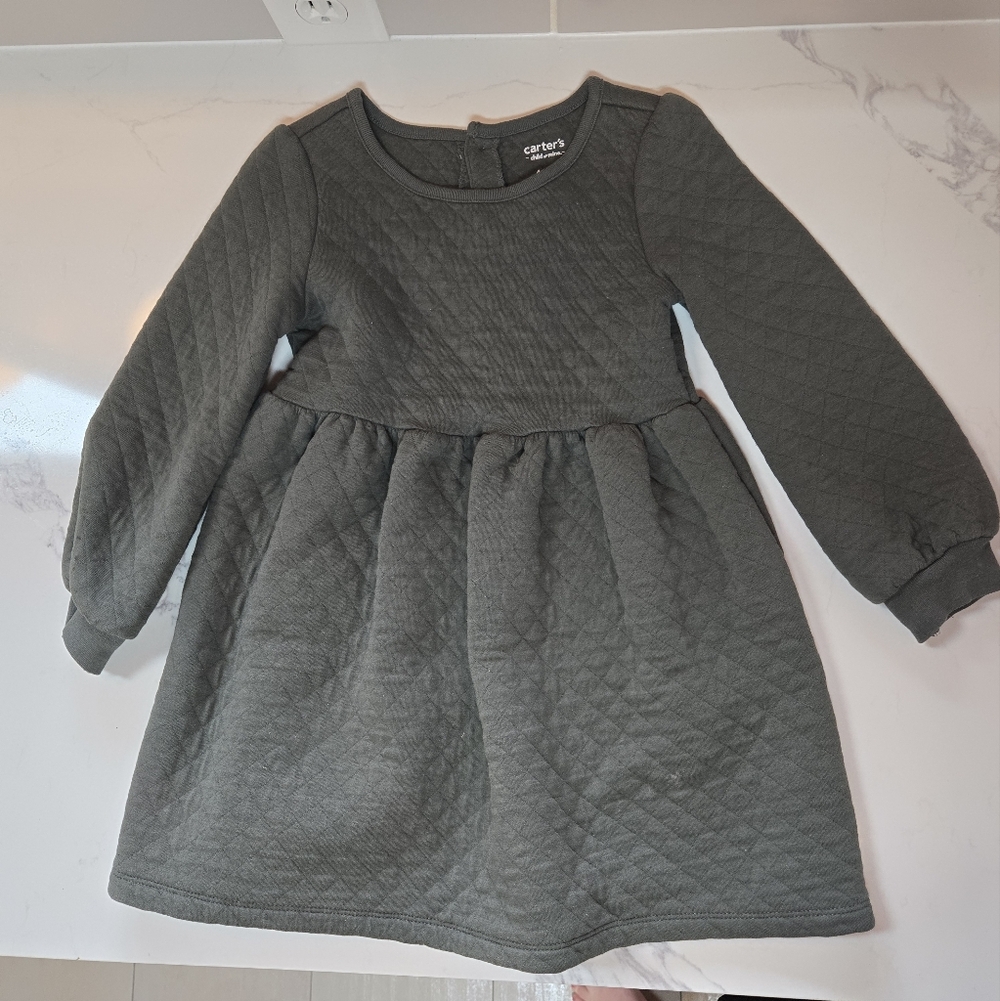 Army Green Quilted Long Sleeve Dress
